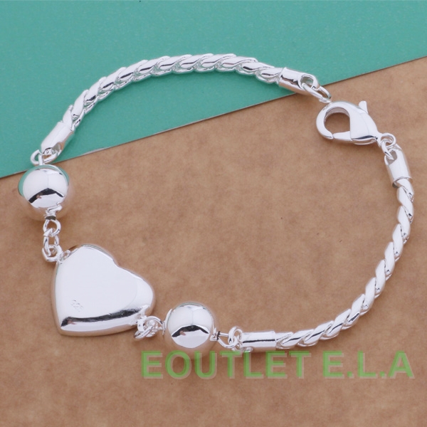 HEART AND BALL CHARM SILVER BRACELET-19.5cm